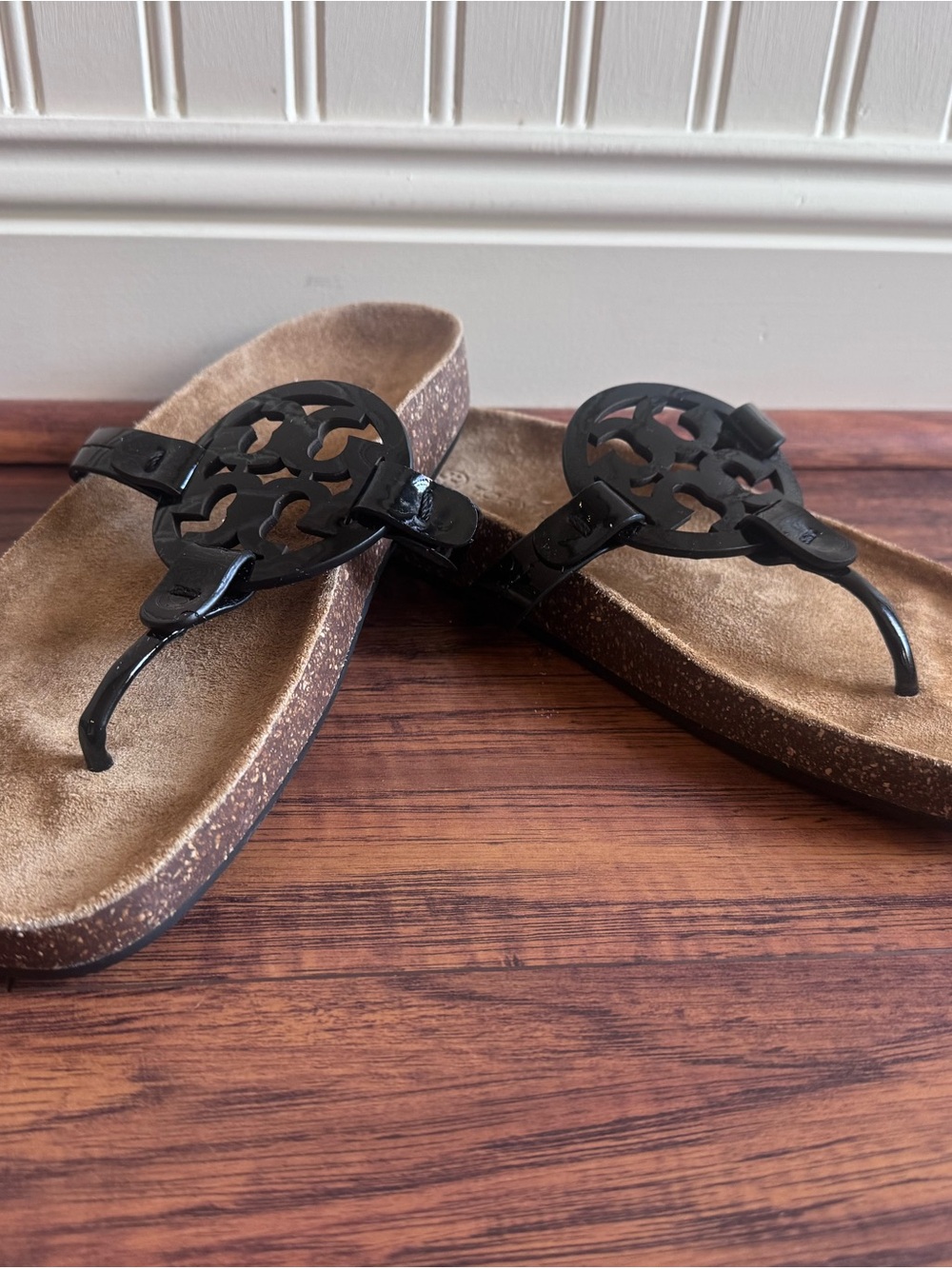 Tory Burch Black Logo Thong Sandals